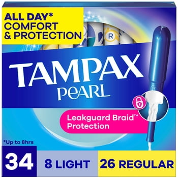 Tampax Pearl Tampons Multipack with LeakGuard Braid, Light/Regular, 34 Count