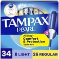 thumbnail image 1 of Tampax Pearl Tampons Duo Multipack with LeakGuard Braid, Light/Regular Absorbency, Unscented, 34 Ct, 1 of 14