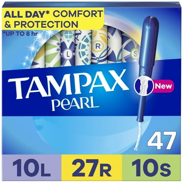 Tampax Pearl Tampons Trio Multipack with LeakGuard Braid, Light/Regular/Super Absorbency, 47 Ct
