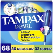 Tampax Pearl Tampons Multipack with LeakGuard Braid, Regular/Super Absorbency, Unscented, 68 Count