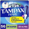 thumbnail image 1 of Tampax Pearl Tampons Multipack, with LeakGuard Braid, Super/Ultra Absorbency, Unscented, 56 Count, 1 of 14
