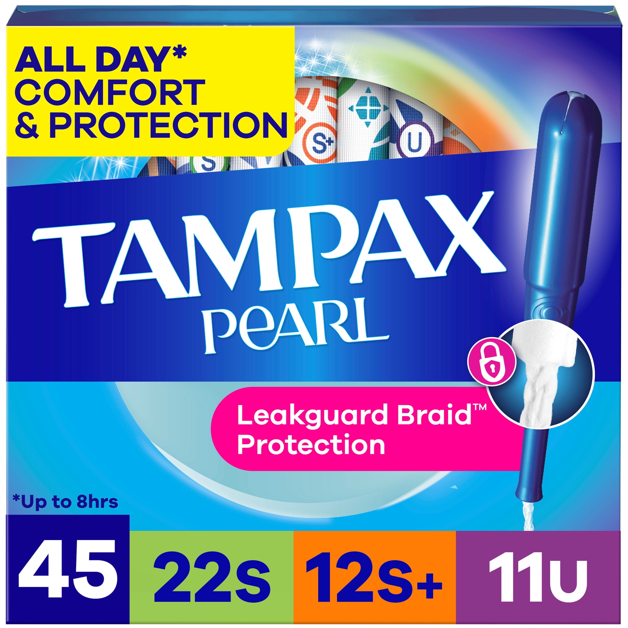 Tampax Pearl Tampons Multipack with LeakGuard Braid, Super/Super Plus/Ultra, 45 Count