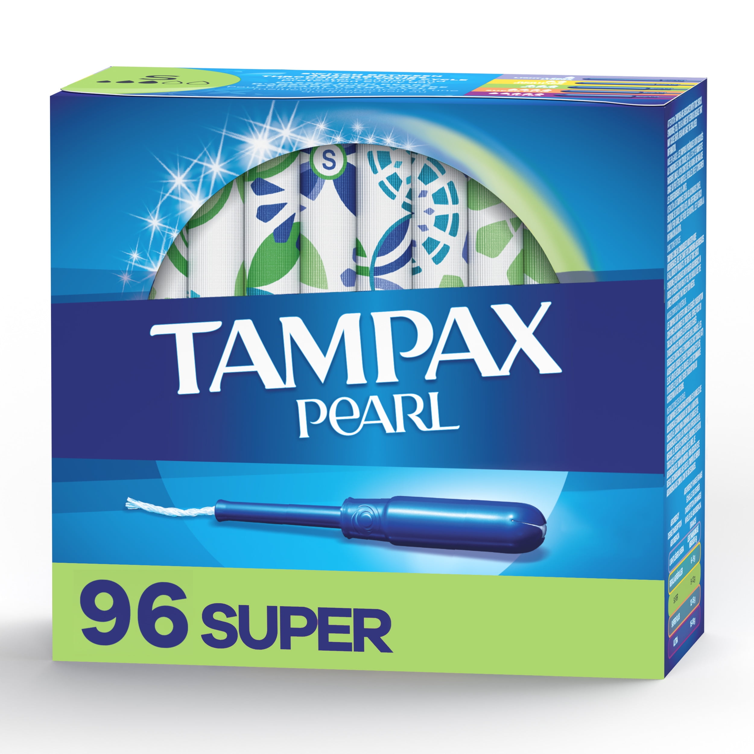 Tampax Pearl Tampons Super Absorbency with BPA-Free Plastic Applicator and  LeakGuard Braid, Unscented, 96 Count 