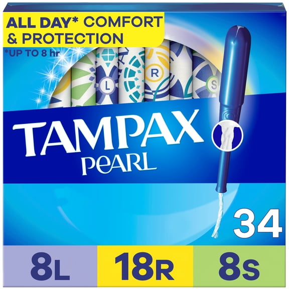 Tampax Pearl Tampons Trio Multipack with LeakGuard Braid, Light/Regular/Super Absorbency, 34 Count