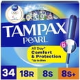 thumbnail image 1 of Tampax Pearl Tampons Trio Multipack with LeakGuard Braid, Regular/Super/Super Plus Absorbency, 34 Ct, 1 of 14
