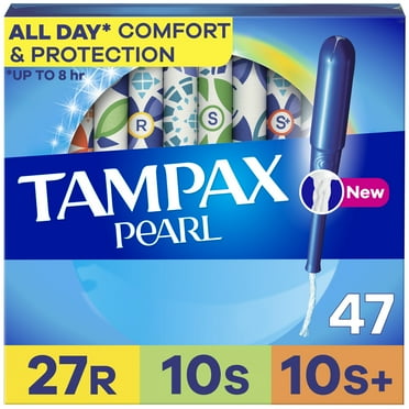 Tampax Pearl Tampons Trio Multipack with LeakGuard Braid, Regular/Super/Super Plus Absorbency, 47 Ct