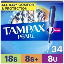 Tampax Pearl Tampons Trio Multipack, with LeakGuard Braid, Super/Super Plus/Ultra Absorbency, Unscented, 34 Count