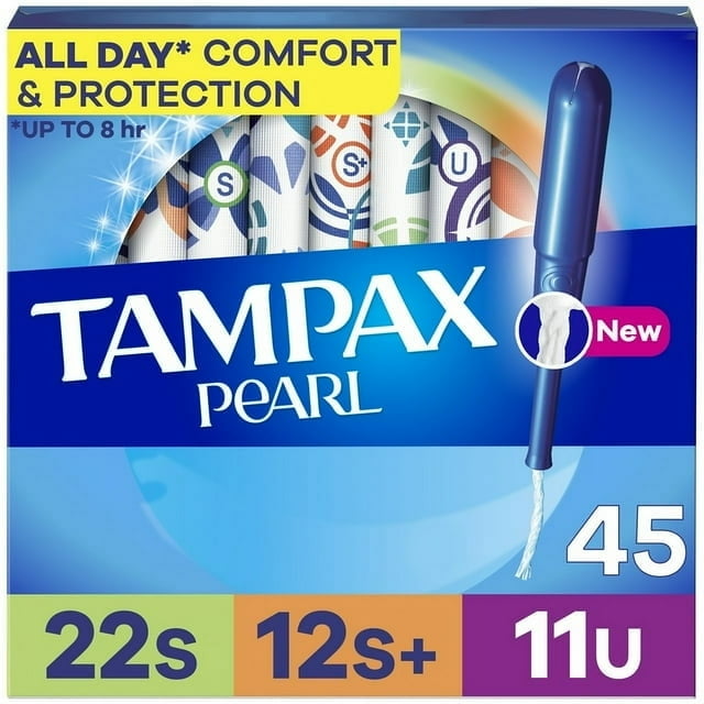 Tampax Pearl Tampons Trio Multipack, with LeakGuard Braid, Super/Super Plus/Ultra Absorbency, Unscented, 45 Count (4 Pack)