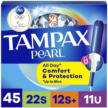 Tampax Pearl Tampons Trio Multipack, with LeakGuard Braid, Super/Super Plus/Ultra Absorbency, Unscented, 45 Count