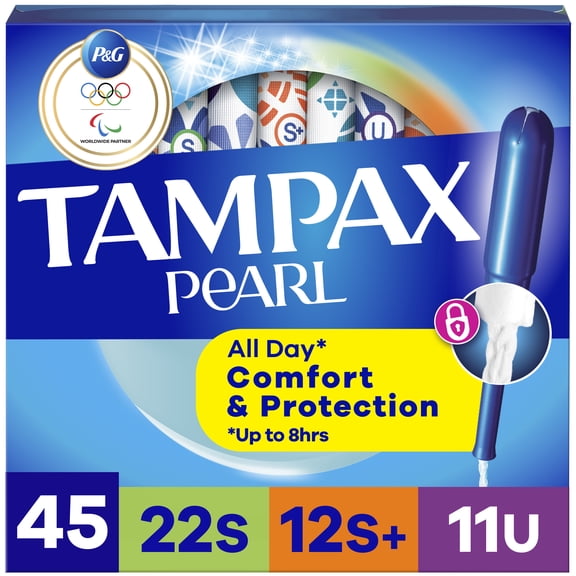 Tampax Pearl Tampons Trio Multipack, with LeakGuard Braid, Super/Super Plus/Ultra Absorbency, Unscented, 45 Count