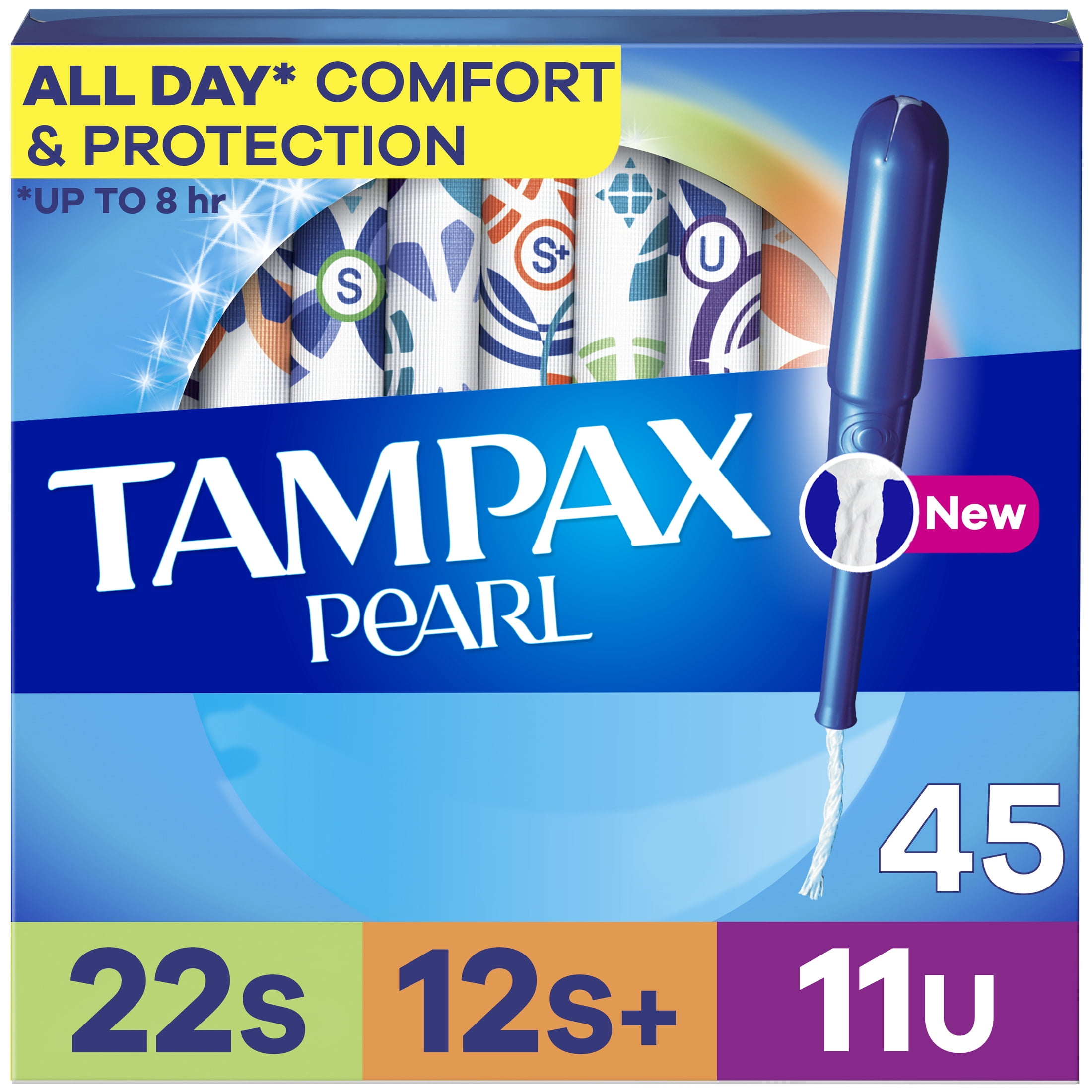 Tampax Pearl Tampons Trio Multipack, with LeakGuard Braid, Super/Super Plus/Ultra Absorbency, Unscented, 45 Count