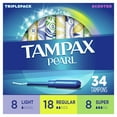 thumbnail image 1 of Tampax Pearl Tampons, Triple Pack, Light/Reg/Sup, Scented, 34 Ct, 1 of 11