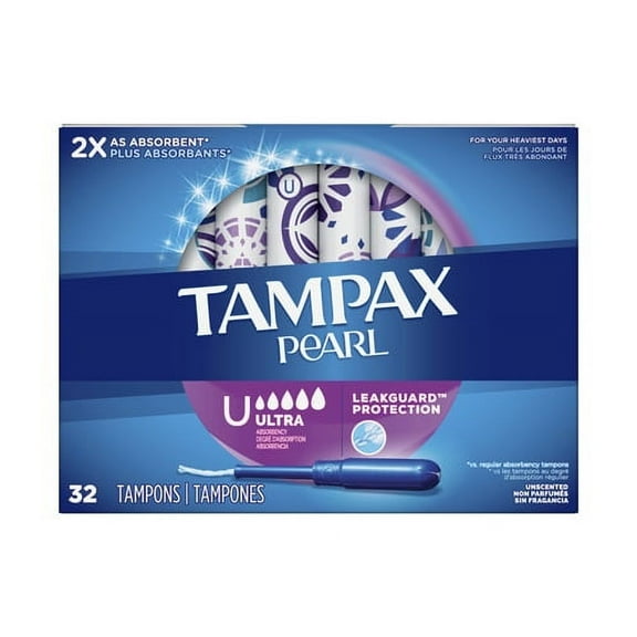 Tampax Pearl Tampons Ultra Absorbency with LeakGuard Braid, 32 Ea, 6 Pack