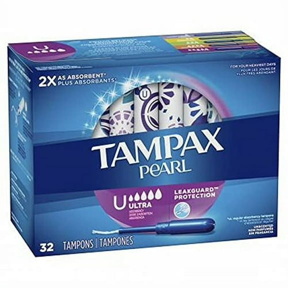 Tampax Pearl Tampons Ultra Absorbency with LeakGuard Braid, 32 Ea