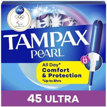 Tampax Pearl Tampons Ultra Absorbency with LeakGuard Braid, 45 Count