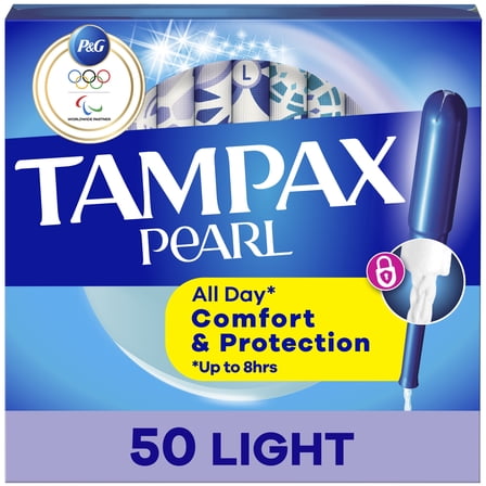 Tampax Pearl Tampons with LeakGuard Braid, Light Absorbency, 50 Ct
