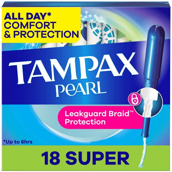 Tampax Pearl Tampons with LeakGuard Braid, Super Absorbency, 18 Count