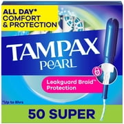 Tampax Pearl Tampons with LeakGuard Braid, Super Absorbency, 50 Count