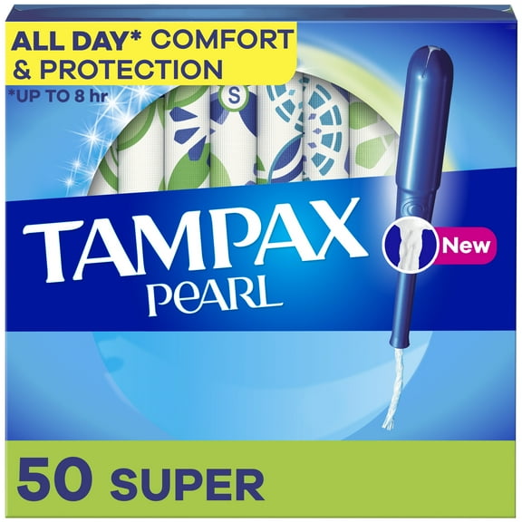 Tampax Pearl Tampons with LeakGuard Braid, Super Absorbency, 50 Ct