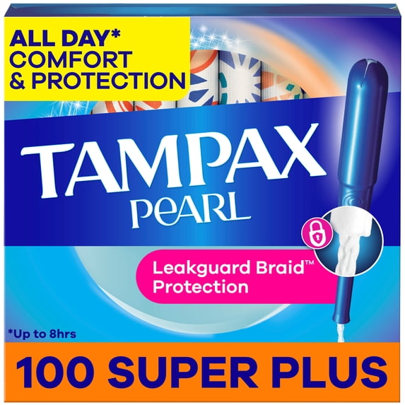 Tampax Pearl Tampons with LeakGuard Braid, Super Plus Absorbency, 100 Count