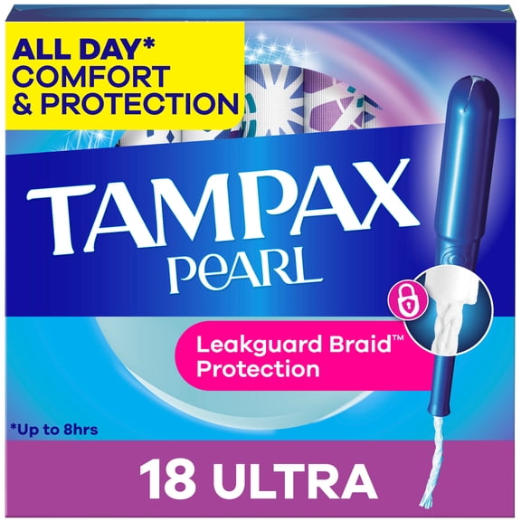 Tampax Pearl Tampons with LeakGuard Braid, Ultra Absorbency, 18 Count