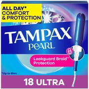 Tampax Pearl Tampons with LeakGuard Braid, Ultra Absorbency, 18 Count
