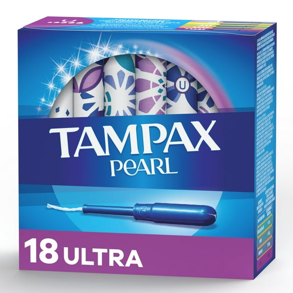 Tampax Pearl Tampons, with LeakGuard Braid, Ultra Absorbency, Unscented, 18 Count x 5 Pack (90 Total Count)