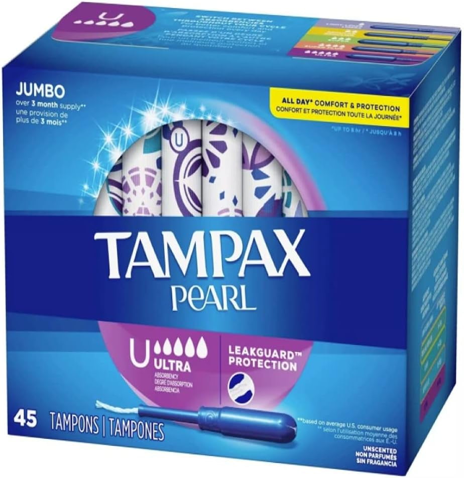 Tampax Pearl Tampons with Plastic Applicator ,Ultra 45 Count