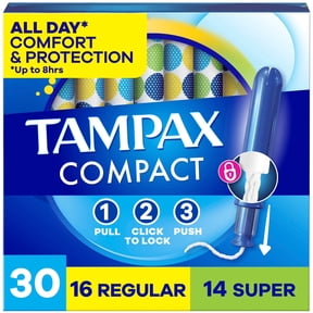 Tampax Compact Pearl Tampons Multipack, with LeakGuard Braid & Extendable Applicator, Regular/Super, 30 Count