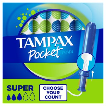 Tampax Pocket Pearl Tampons, Unscented, Super Absorbency, 16 Ct