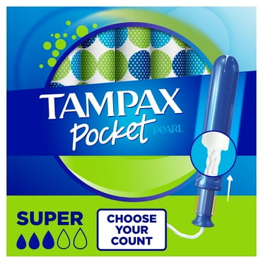 Tampax Pocket Pearl Tampons, Unscented, Super Absorbency, 16 Ct
