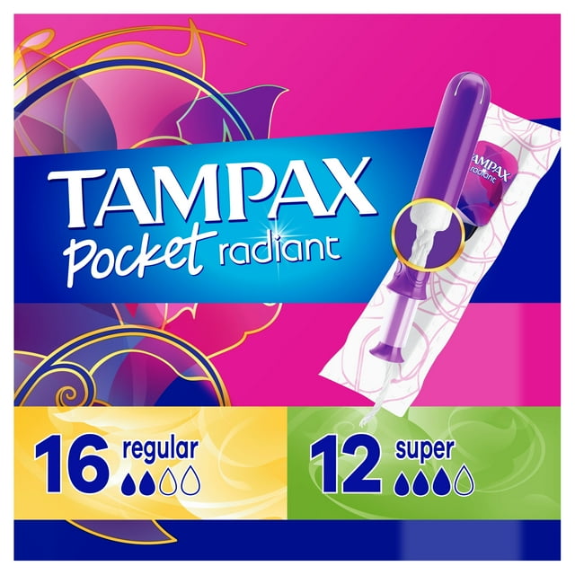 Tampax Pocket Radiant Tampons with LeakGuard Braid, Duo Pack Regular