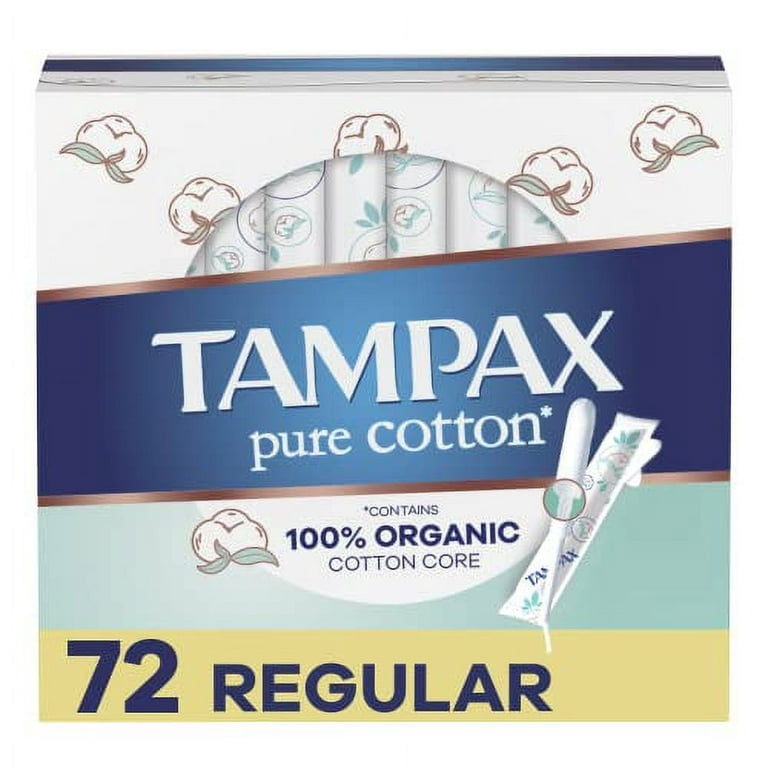 Tampax Pure Cotton Tampons, Contains 100% Organic Cotton Core, Regular  Absorbency, Unscented, 24 Count x 3 Packs (72 Count total)