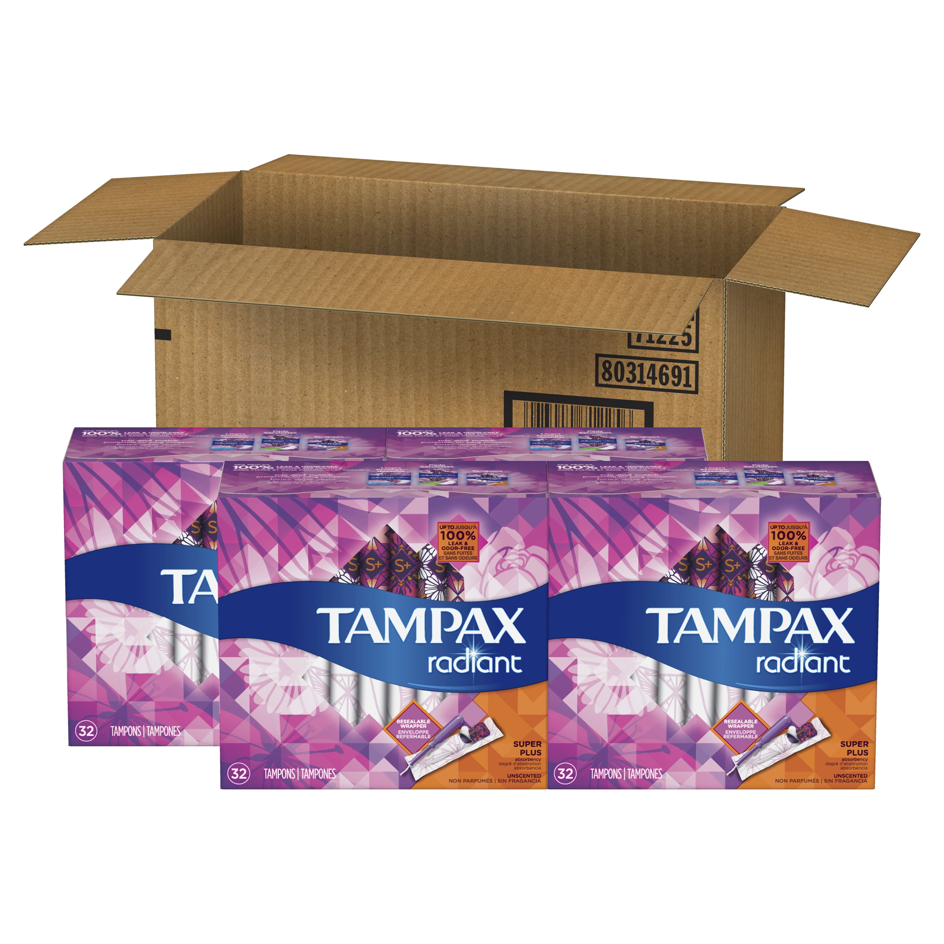 Tampax Radiant Super Plus Plastic Tampons, Unscented, 128 Count