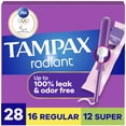 thumbnail image 1 of Tampax Radiant Tampons Multipack, with LeakGuard Braid, Regular/Super, 28 Count, 1 of 15