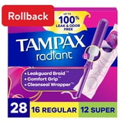 Tampax Radiant Tampons Multipack, with LeakGuard Braid, Regular/Super, 28 Count