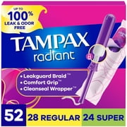 Tampax Radiant Tampons Multipack, with LeakGuard Braid, Regular/Super, 52 Count