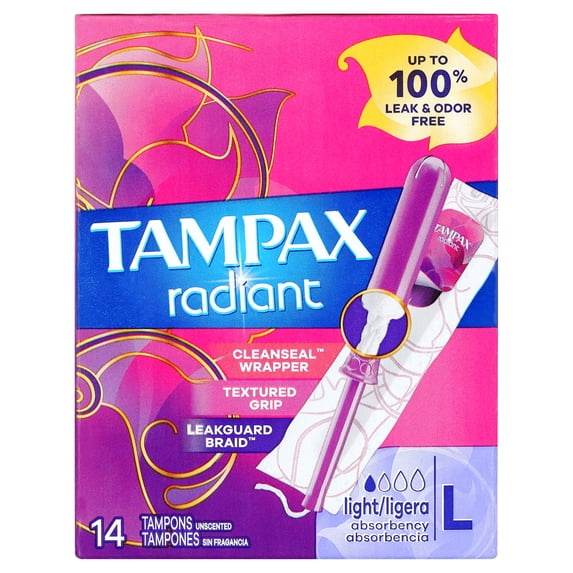 Tampax Radiant Tampons Plastic Applicator â Light, Unscented, 14 Ct