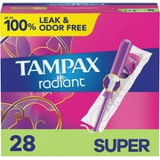 Tampax Radiant Tampons, Super Absorbency, With Leakguard Braid, Unscented, 28 Count