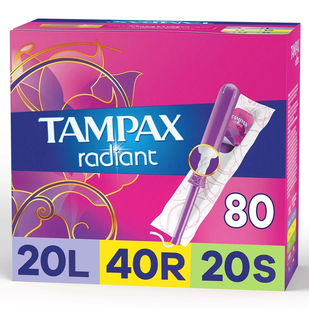 Tampax Radiant Tampons Trio Pack - Light/RegulaSuper, LeakGuard, 80