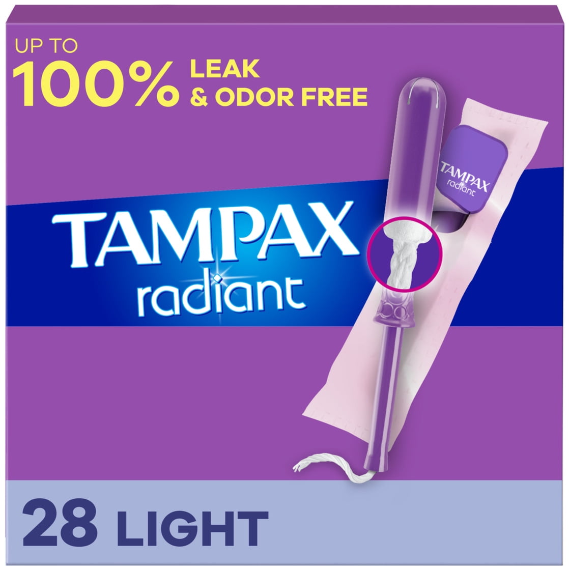 Tampax Radiant Tampons with LeakGuard Braid, Light Absorbency, 28 Count