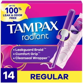 Tampax Radiant Tampons with LeakGuard Braid, Regular Absorbency, 14 Count