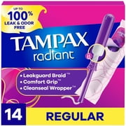 Tampax Radiant Tampons with LeakGuard Braid, Regular Absorbency, 14 Count