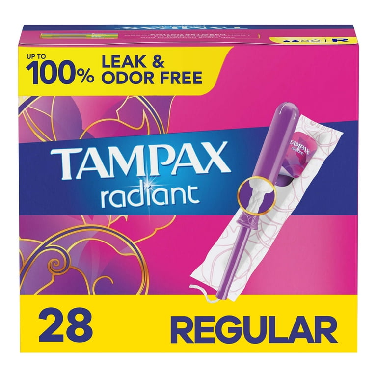 Tampax Radiant Tampons with LeakGuard Braid, Regular Absorbency, 28 Count