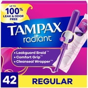 Tampax Radiant Tampons with LeakGuard Braid, Regular Absorbency, 42 Count