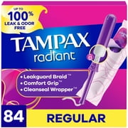 Tampax Radiant Tampons, with LeakGuard Braid, Regular, 84 Count