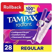 Tampax Radiant Tampons, with LeakGuard Braid, Regular, 28 Count