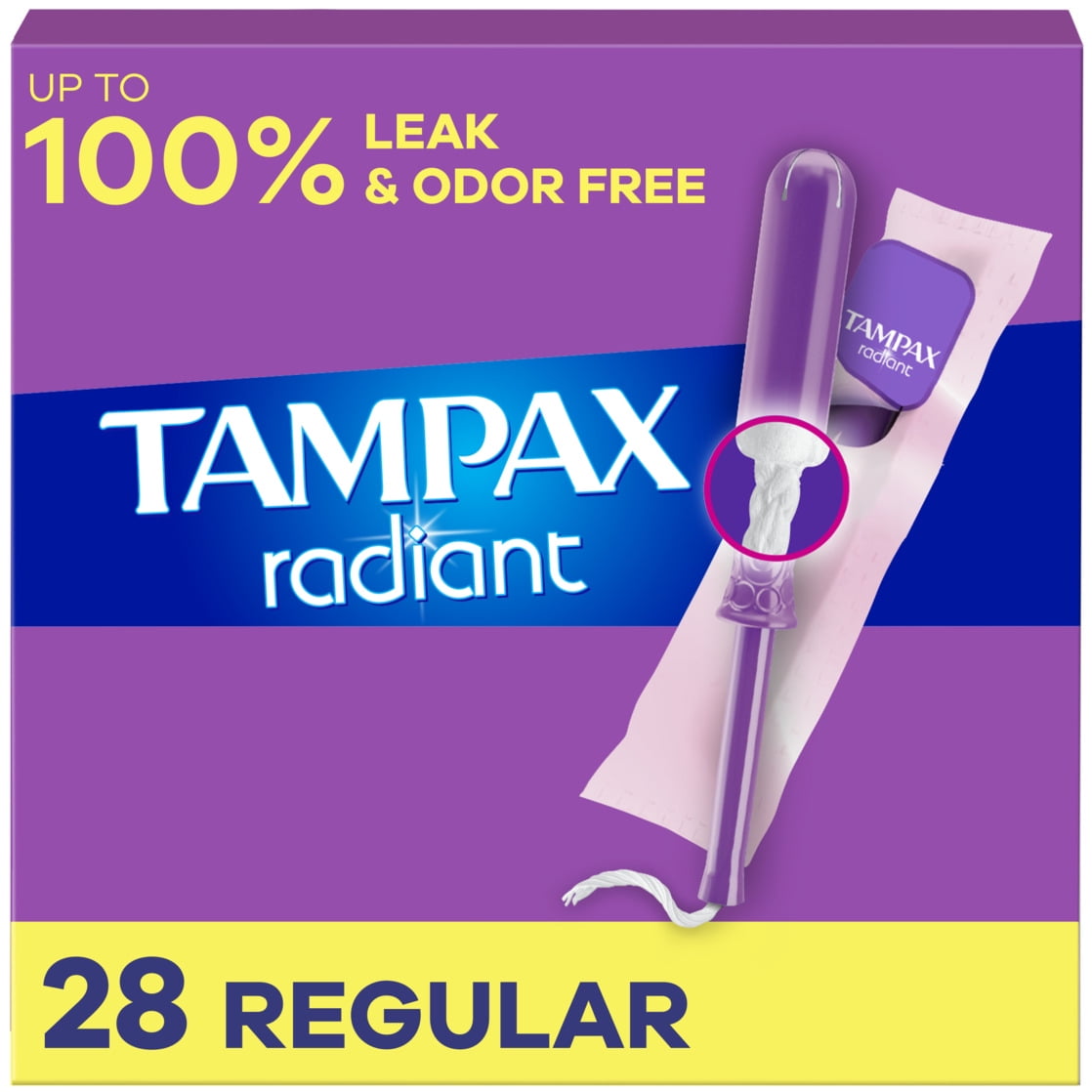 Tampax Radiant Tampons with LeakGuard Braid, Regular Absorbency, Unscented, 28 Count