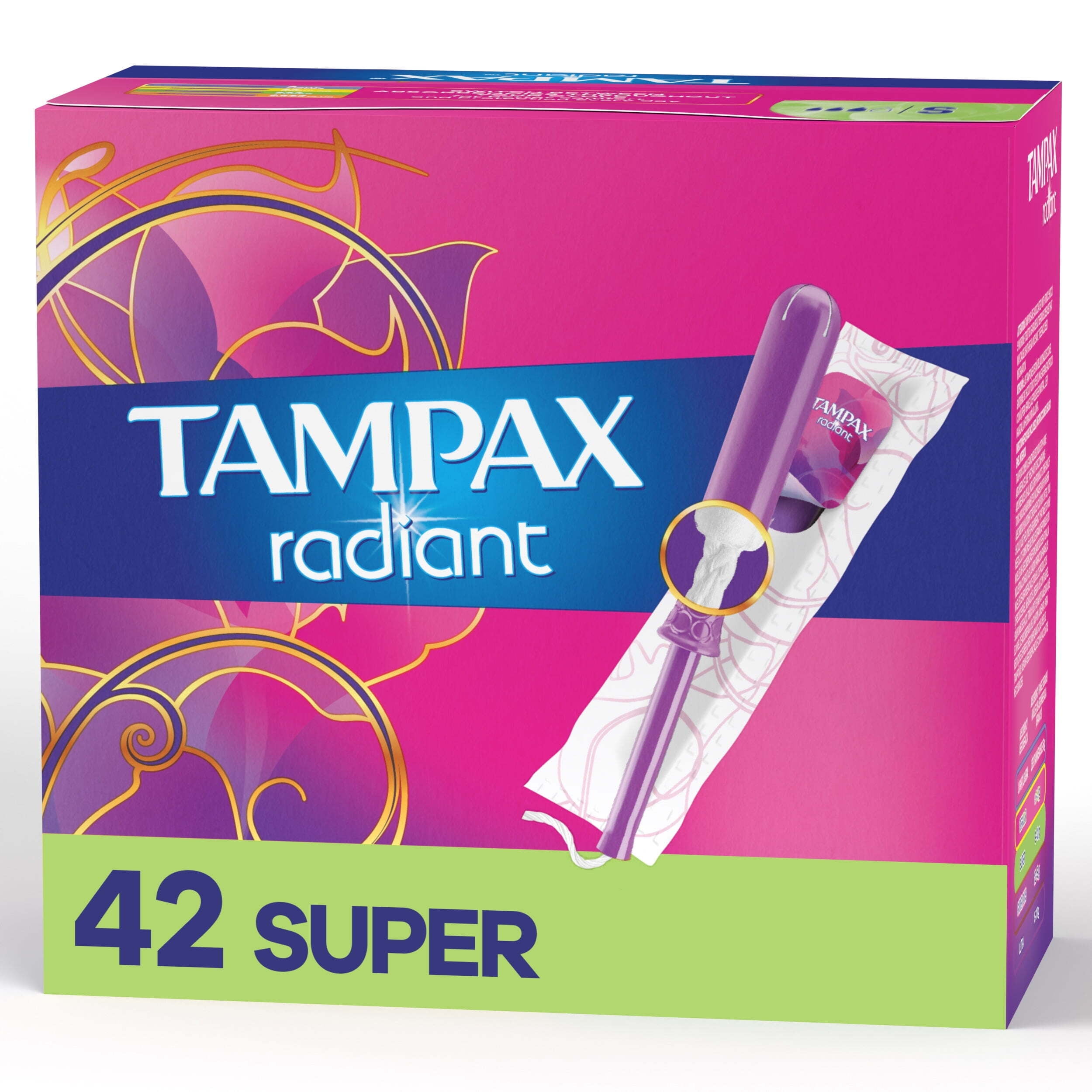 Tampax Radiant Tampons with LeakGuard Braid, Super Absorbency, 42 Count