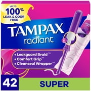 Tampax Radiant Tampons with LeakGuard Braid, Super Absorbency, 42 Count